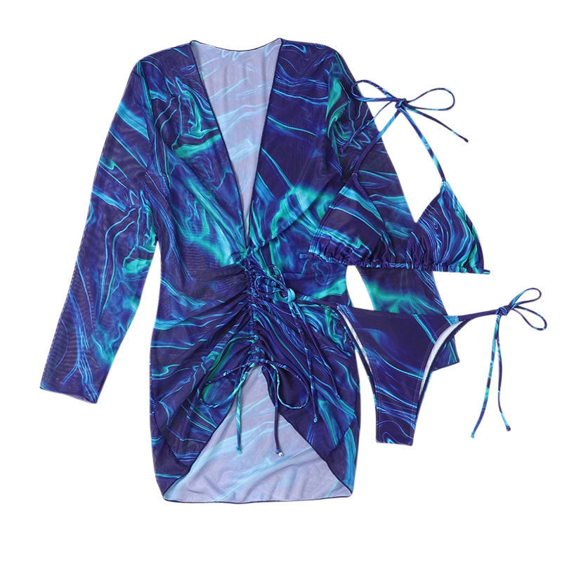 Women Halter Long Sleeve Two Piece Swimsuit Women Printed Sexy Three Piece Bikini Swimsuit Summer Bella Mia